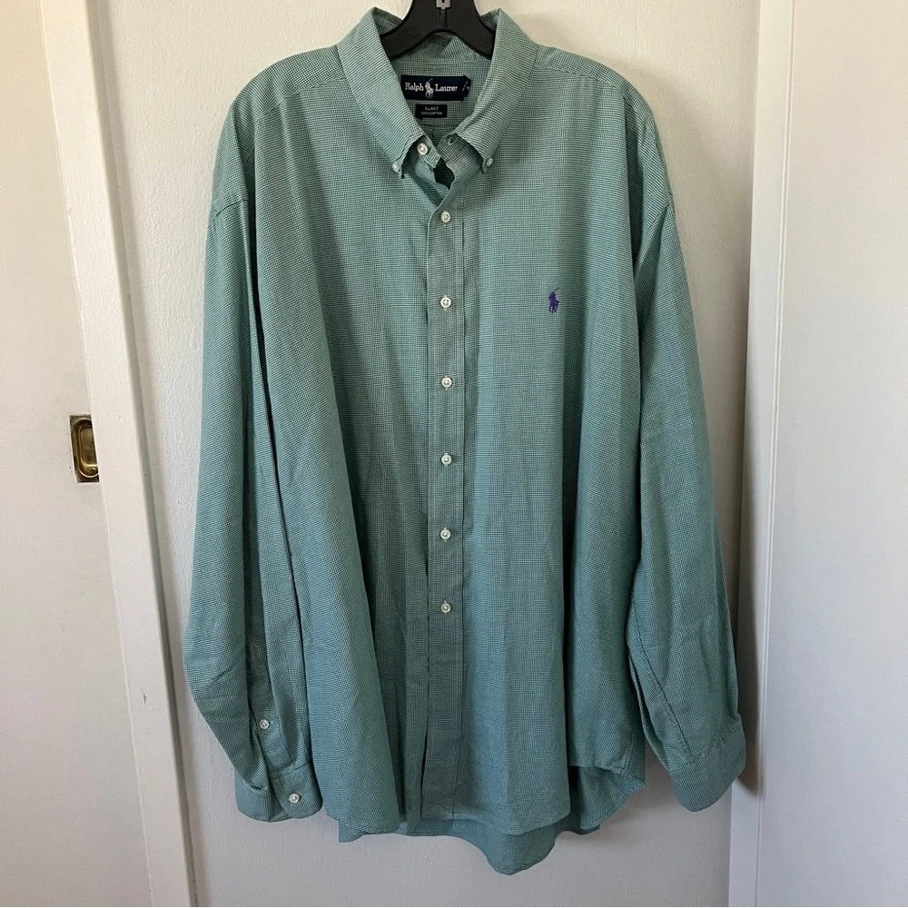 Ralph Lauren Blake 100% Cotton Men's Green White Houndstooth Button Down Shirt